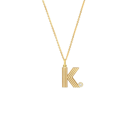 Block Lined Initial 'K' with Diamond Necklace