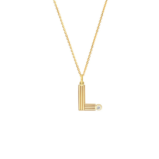 Block Lined Initial 'L' with Diamond Necklace
