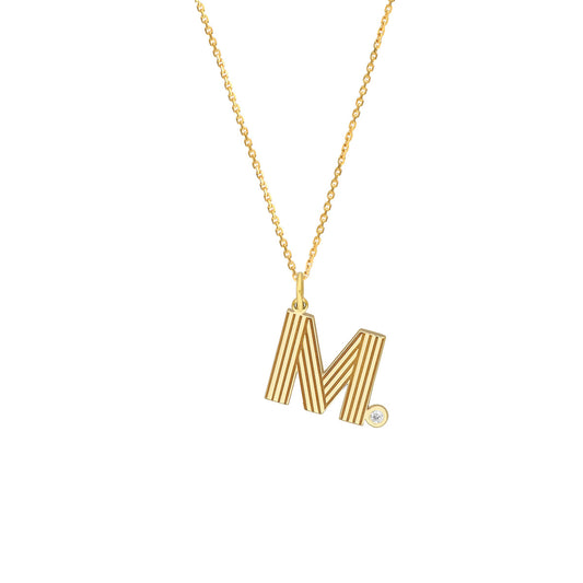 Block Lined Initial 'M' with Diamond Necklace