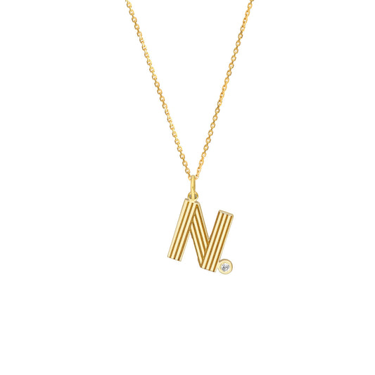 Block Lined Initial 'N' with Diamond Necklace