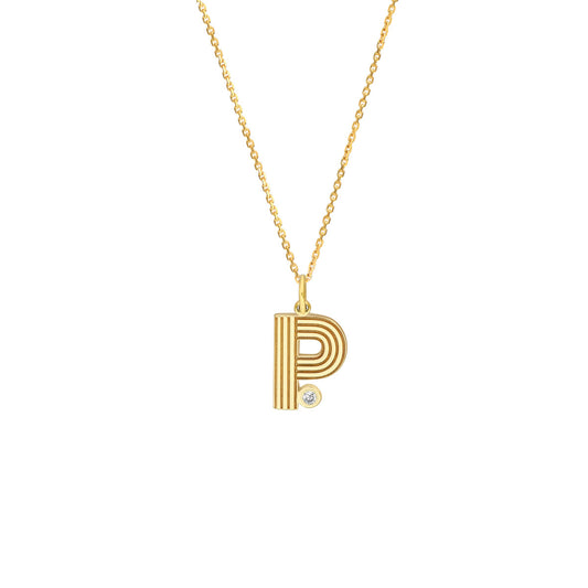 Block Lined Initial 'P' with Diamond Necklace