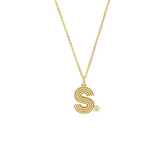 Block Lined Initial 'S' with Diamond Necklace