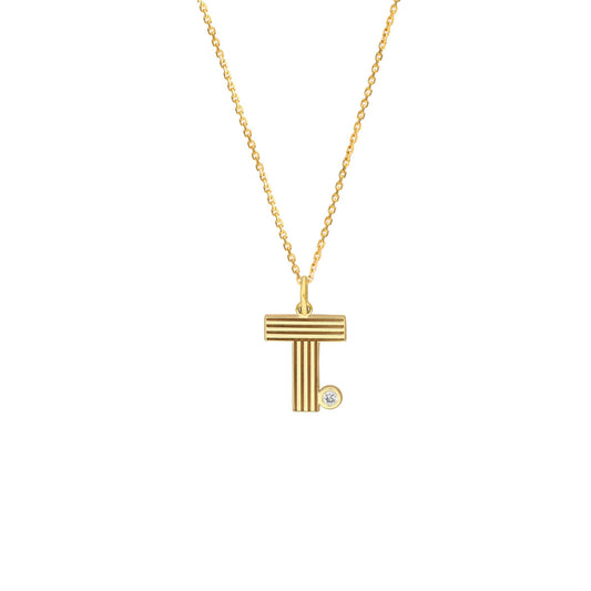 Block Lined Initial 'T' with Diamond Necklace