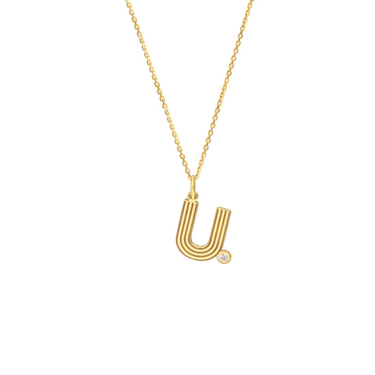 Block Lined Initial 'U' with Diamond Necklace