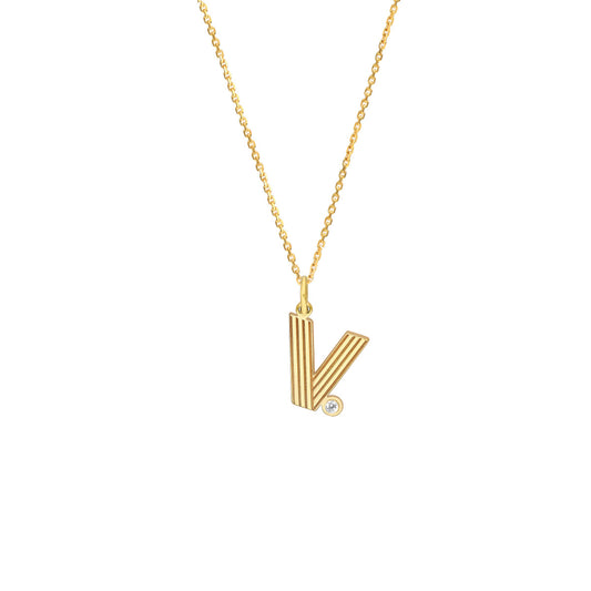 Block Lined Initial 'V' with Diamond Necklace