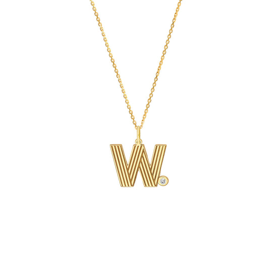 Block Lined Initial 'W' with Diamond Necklace