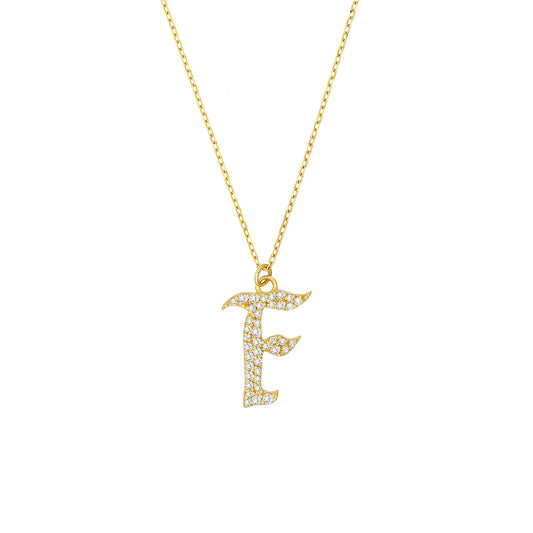 Diamond Gothic 'F' Necklace