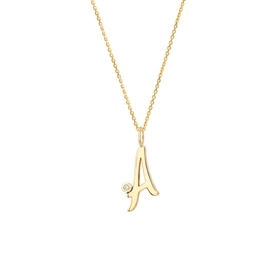 Script A Initial with Diamond Bezel Necklace