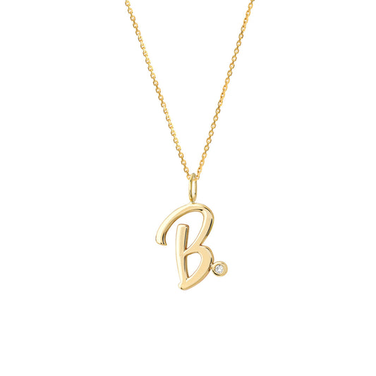 Script B Initial with Diamond Bezel Necklace