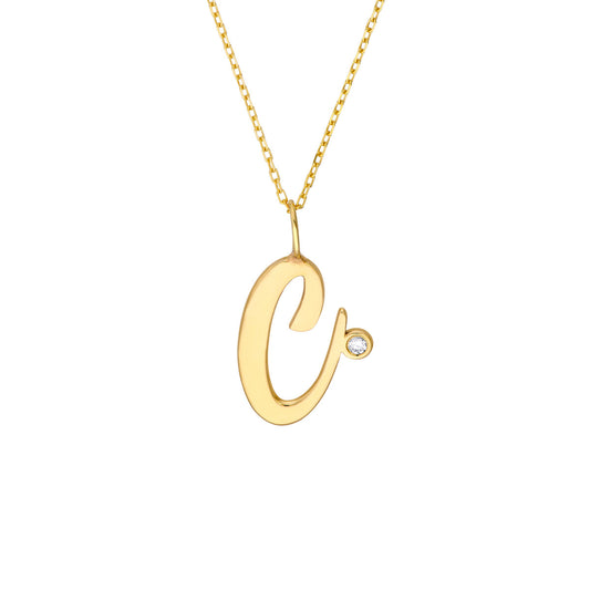 Script C Initial with Diamond Bezel Necklace