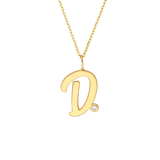 Script D Initial with Diamond Bezel Necklace