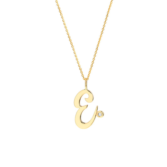 Script E Initial with Diamond Bezel Necklace