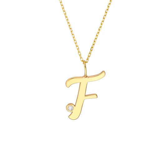 Script F Initial with Diamond Bezel Necklace