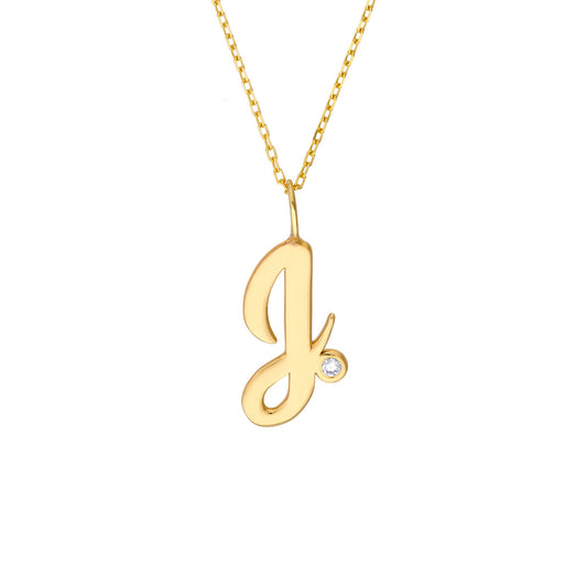 Script 'J' with Diamond Bezel Necklace