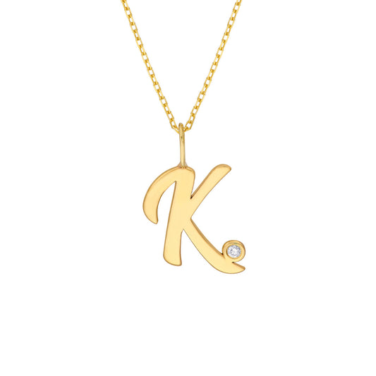 Script 'K' Diamond Bezel Necklace