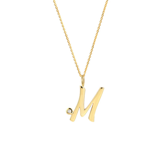 Script 'M' with Diamond Bezel Necklace
