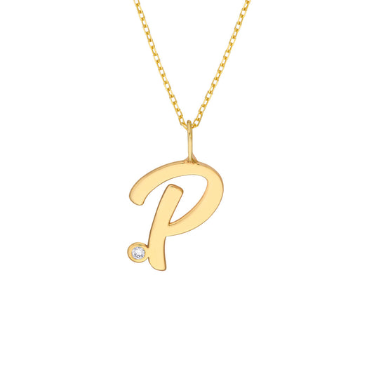 Script 'P' with Diamond Bezel Necklace