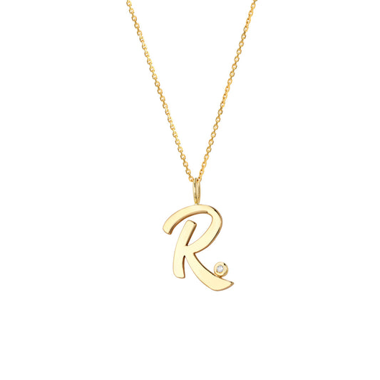 Script 'R' with Diamond Bezel Necklace