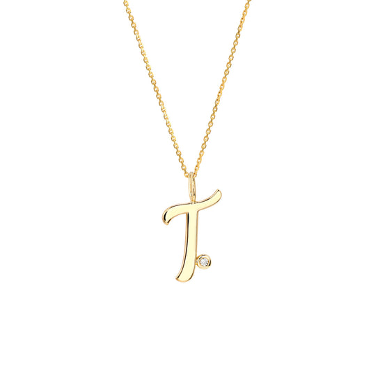 Script 'T' with Diamond Bezel Necklace