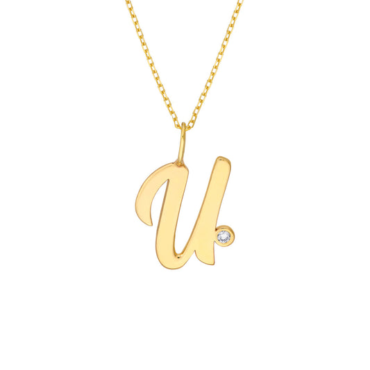 Script 'U' with Diamond Bezel Necklace