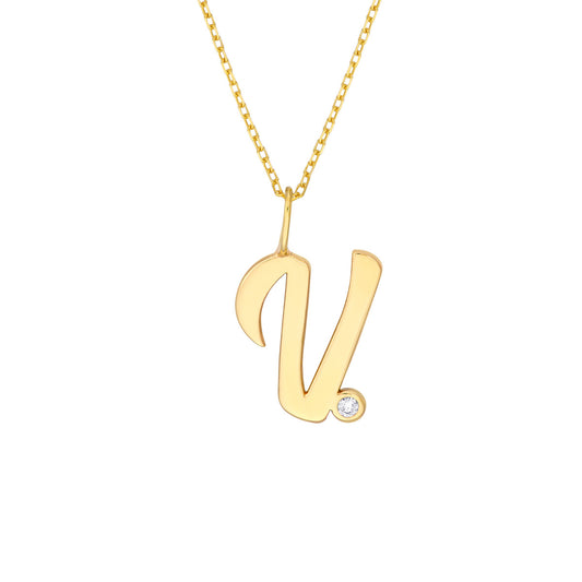 Script 'V' with Diamond Bezel Necklace