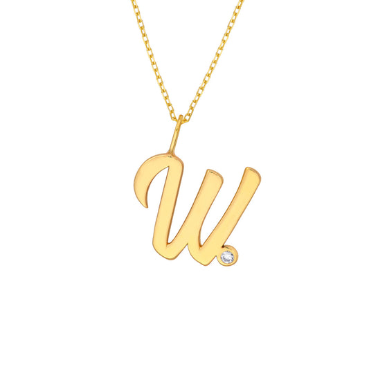 Script 'W' with Diamond Bezel Necklace