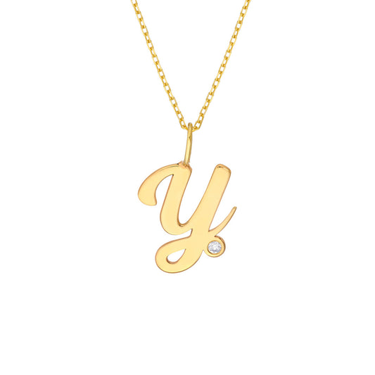 Script 'Y' with Diamond Bezel Necklace