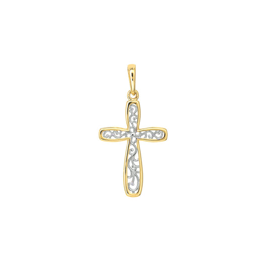 Two-tone Framed Vine Cross Pendant