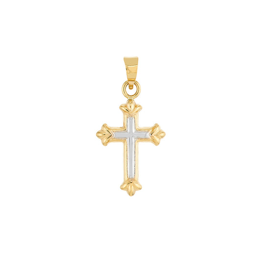 Two-Tone Small Cross Fleur Pendant
