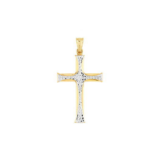 Two-Tone Polished and Diamond-Cut Cross Pendant