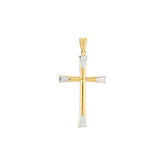 Two-Tone Diamond-Cut Tipped Cross Pendant