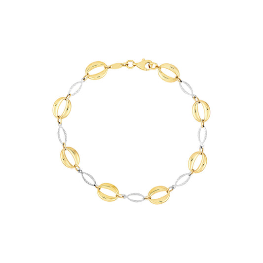 Two-Tone Puffed and Diamond-Cut Oval Link Bracelet